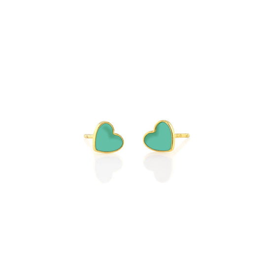 Petite Heart Enamel Stud Earrings: Turquoise