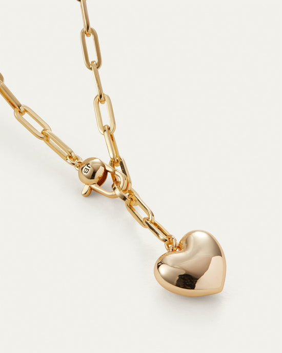 Puffy Heart Chain Necklace, High Polish Gold