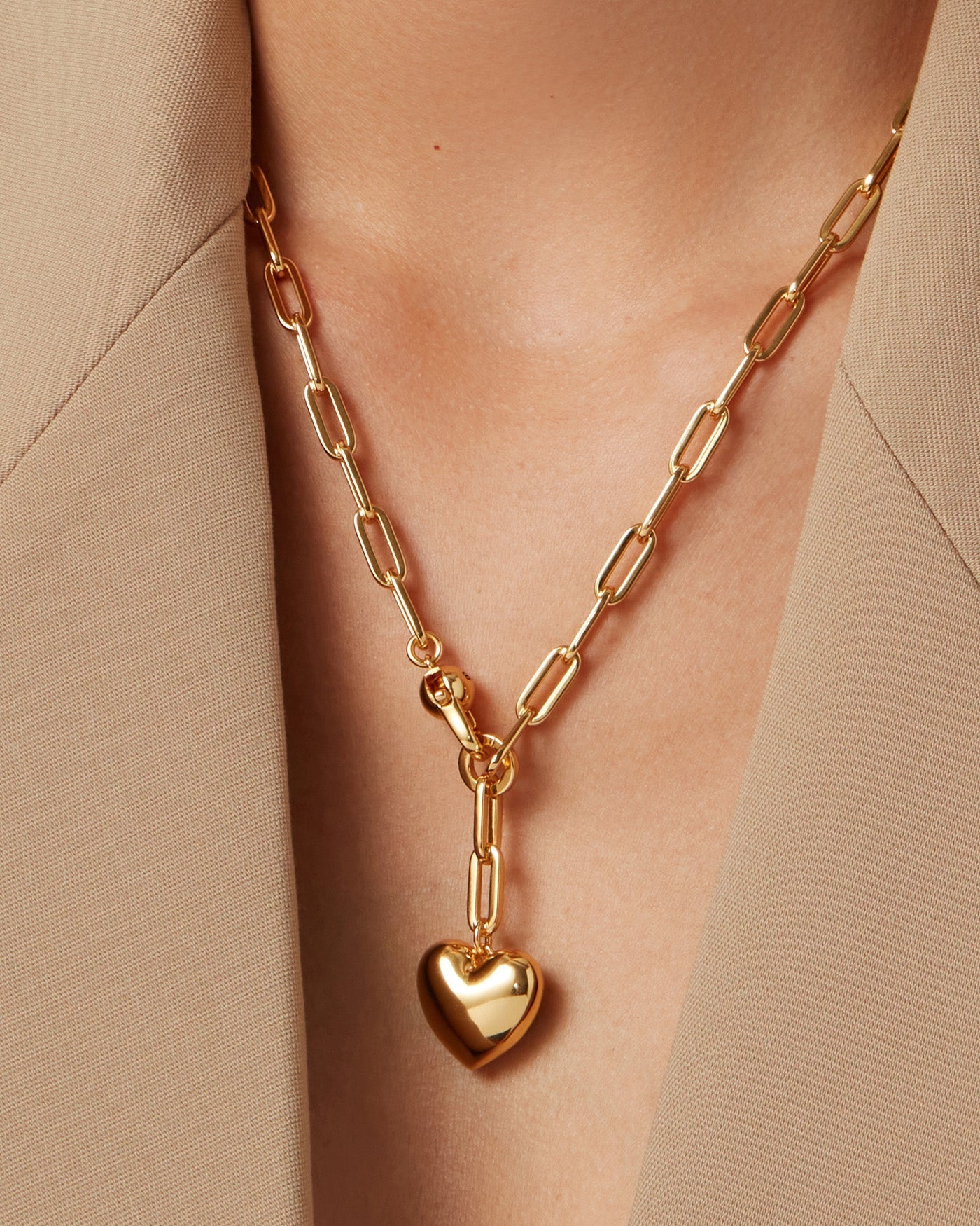 Puffy Heart Chain Necklace, High Polish Gold