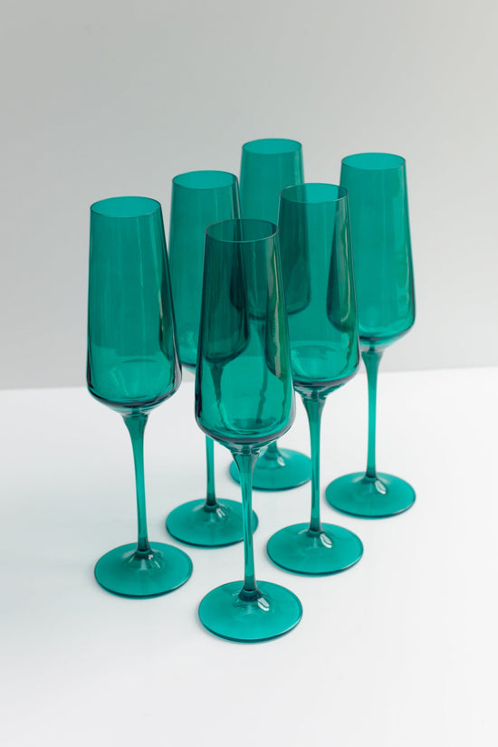 Estelle Champagne Flute Glasses - Emerald Green