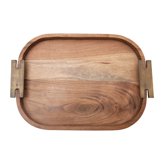 Wooden Tray with Metal Handles