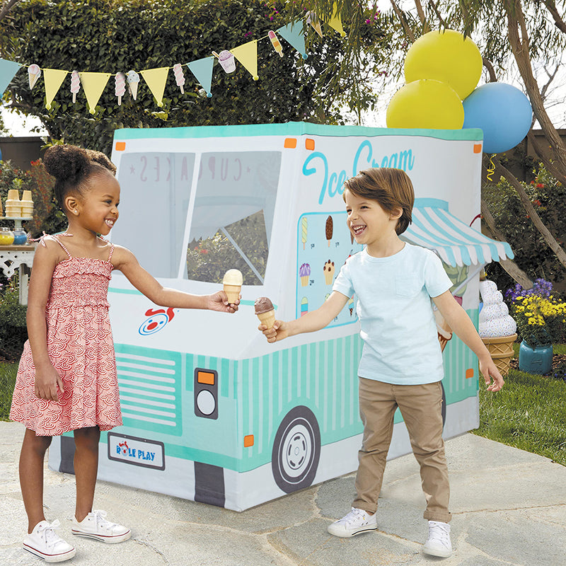 Kids playing with the ice cream truck play tent