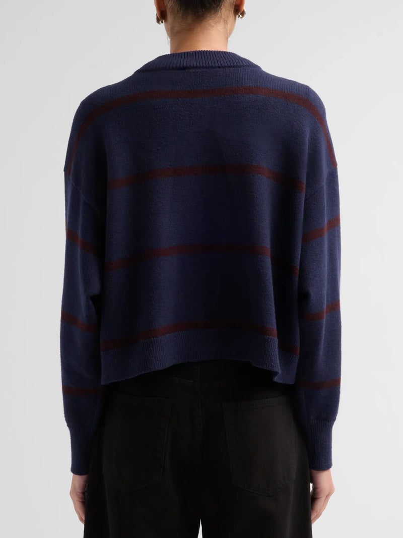 The Easy Femme Cardi in Navy Stripe, on model