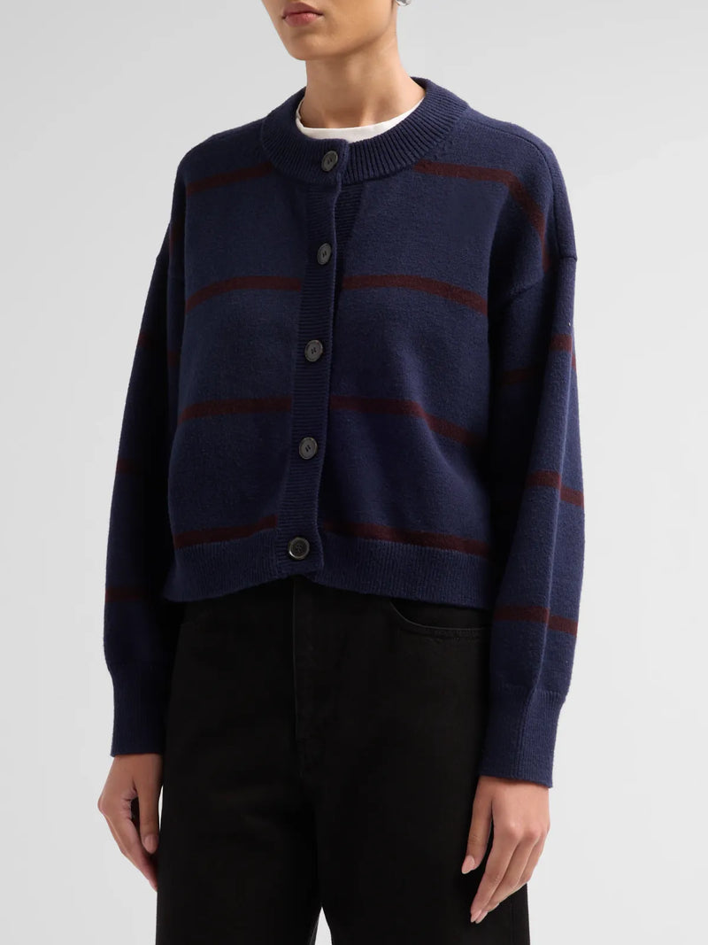 The Easy Femme Cardi in Navy Stripe, back