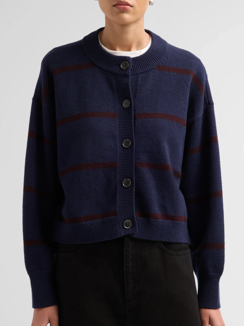 The Easy Femme Cardi in Navy Stripe, detail