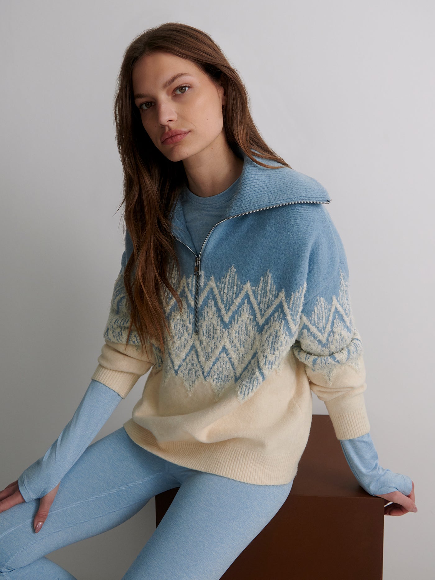 Varley - Hedda Fairisle Half-Zip Knit - Ashley Blue