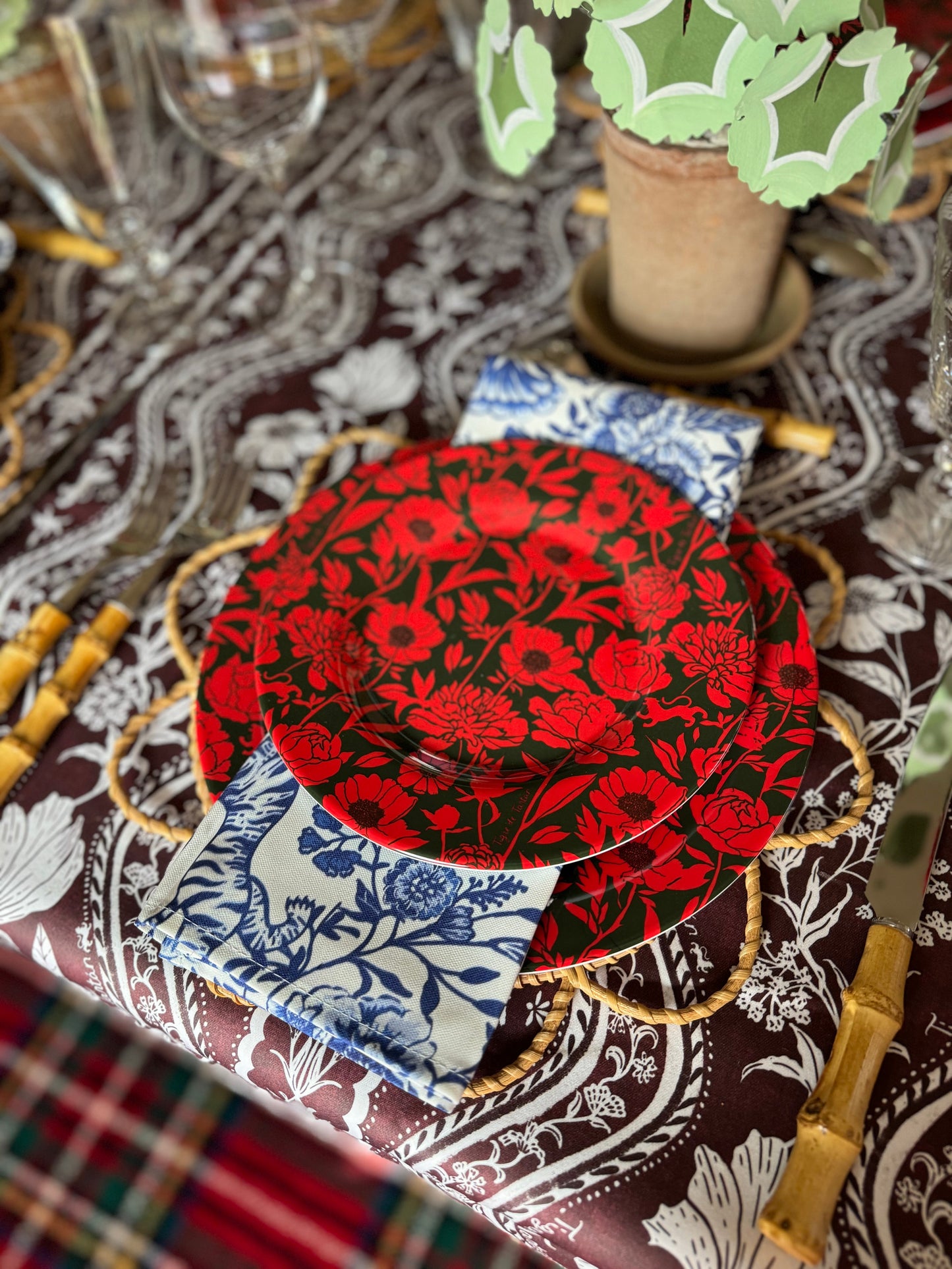 8” Melamine Salad / Dessert Plate, ITALIAN PEONY, Set of 6