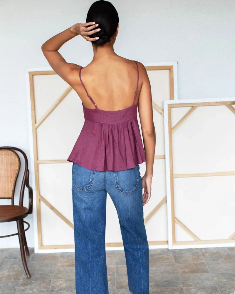 Ladder Trim Top - Crushed Berry Linen
