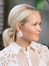 The Pink Reef - Small Hand Painted Floral Earrings - White
