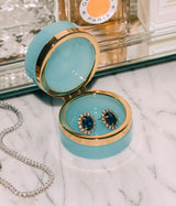 Small Round Aqua Opaline Glass Box