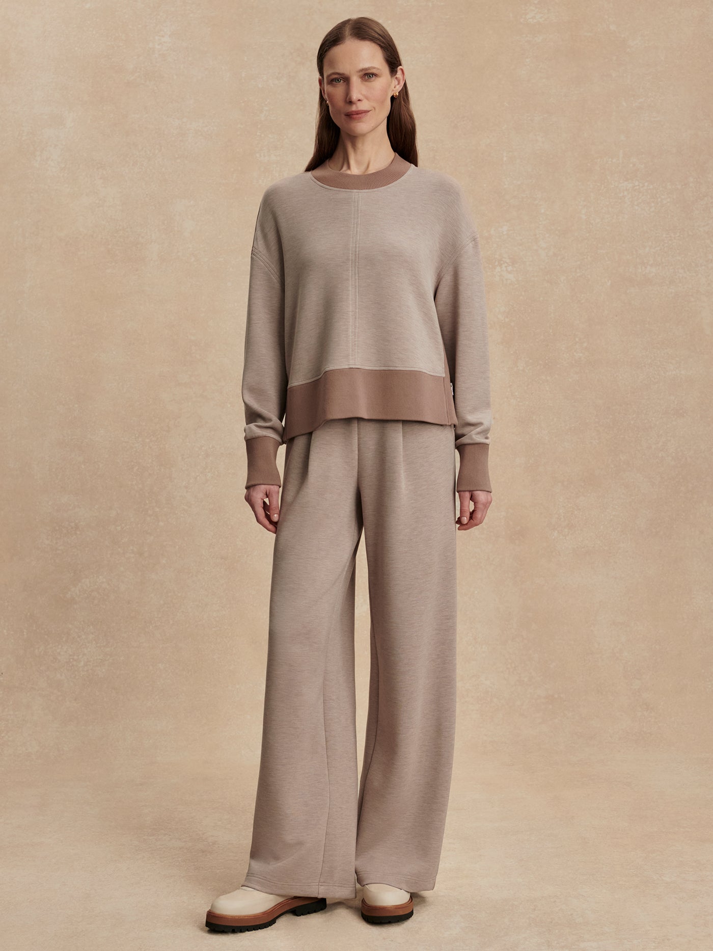 Varley - Philippe Crop Sweat -Taupe Marl/ Ginger Snap