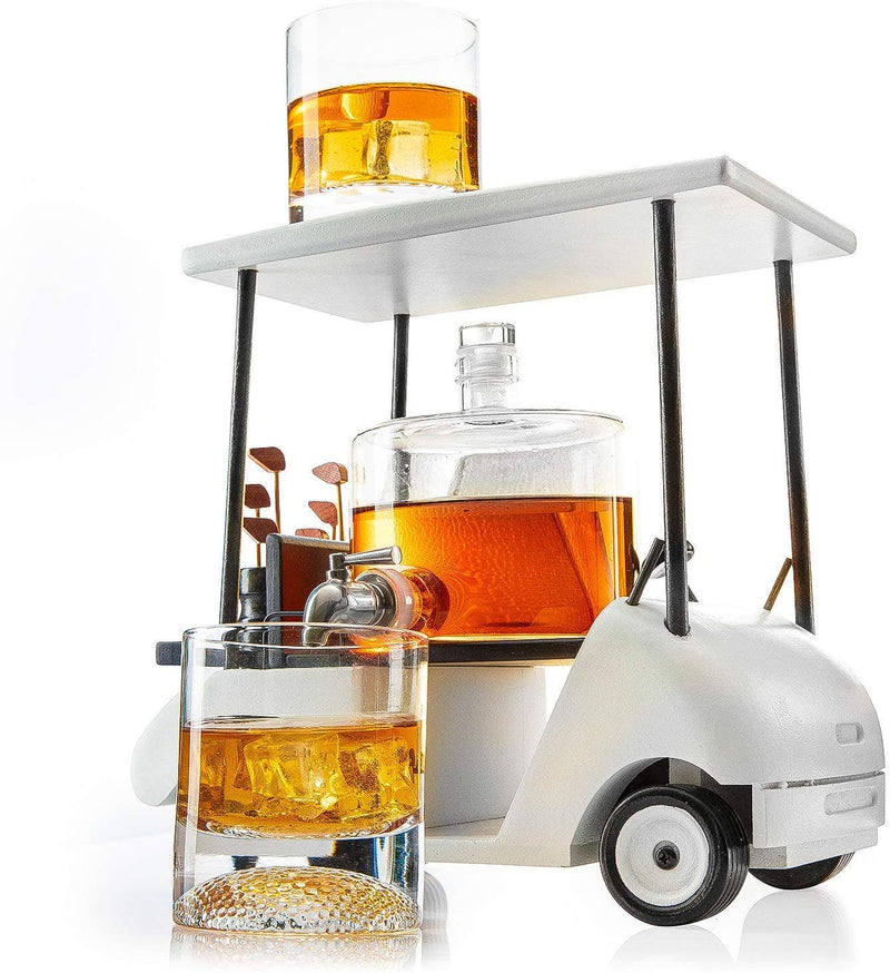 The Wine Savant /  Khen Glassware - Golf Cart Whiskey Decanter & Ball Glasses