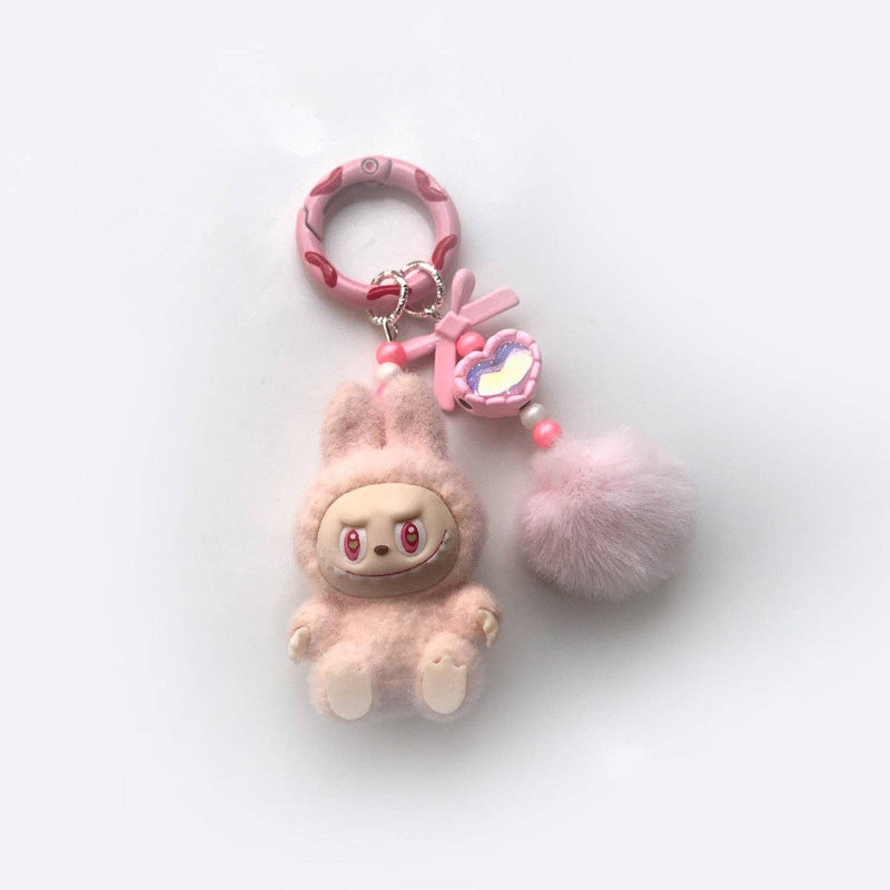 Flocked Mini Cute Monster Heart Keychain