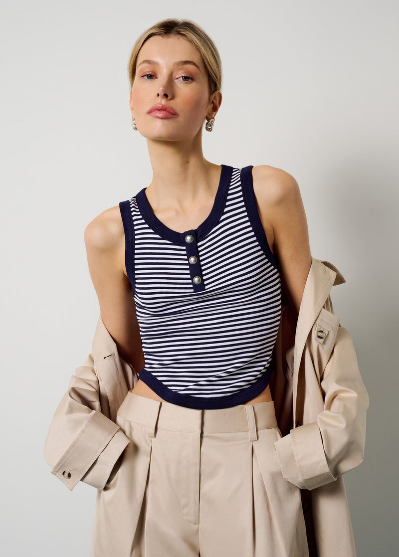 The Foundation Tank - Navy White Stripe