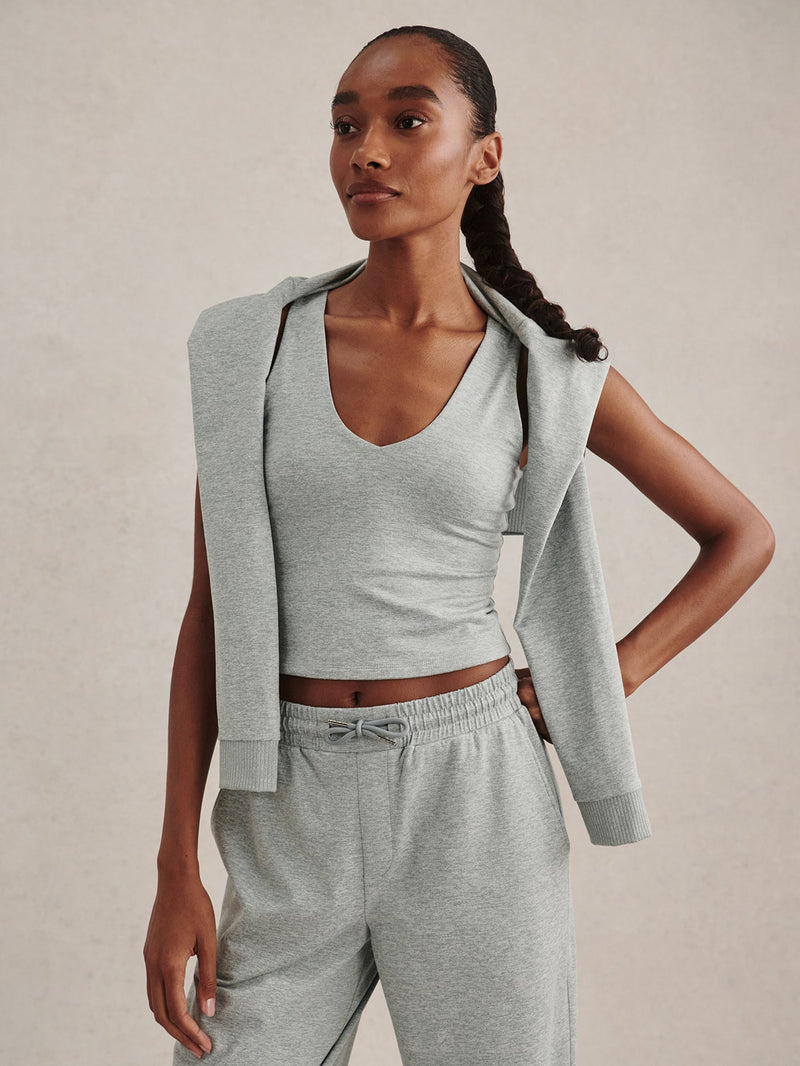 Ruby Cropped Tank in Blue Green Marl on model