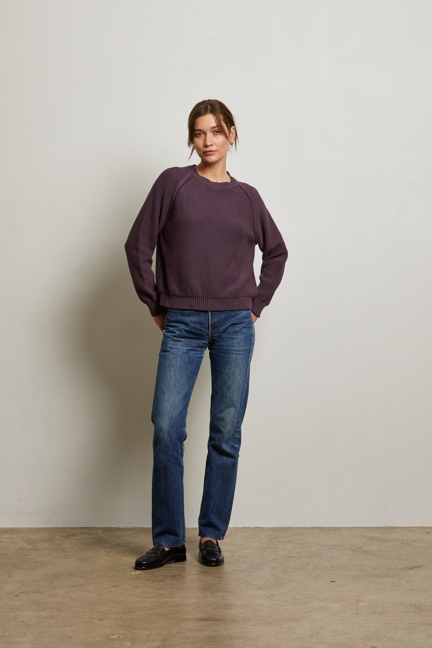 PerfectWhiteTee - Evie Long Sleeve Crew Sweater - Plum