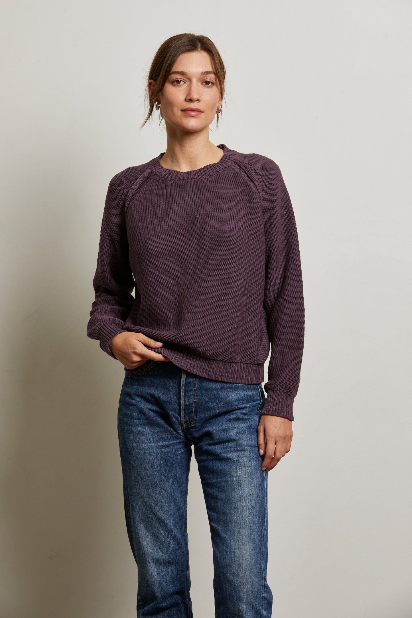 PerfectWhiteTee - Evie Long Sleeve Crew Sweater - Plum
