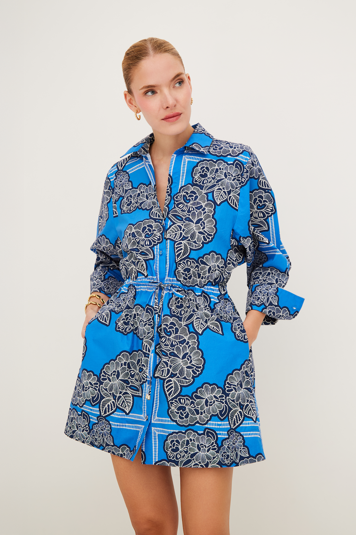 Cara Cara - Henry Dress - Carved Petals Cobalt