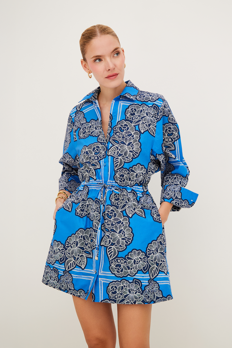 Cara Cara - Henry Dress - Carved Petals Cobalt