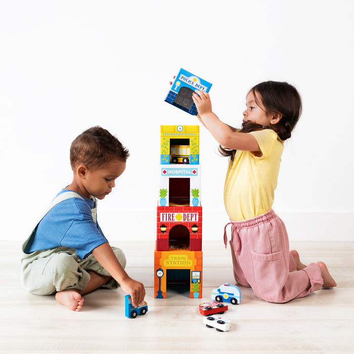 Load image into Gallery viewer, Stackables Nested Cardboard Toys &amp;amp; Cars Set : Busy City
