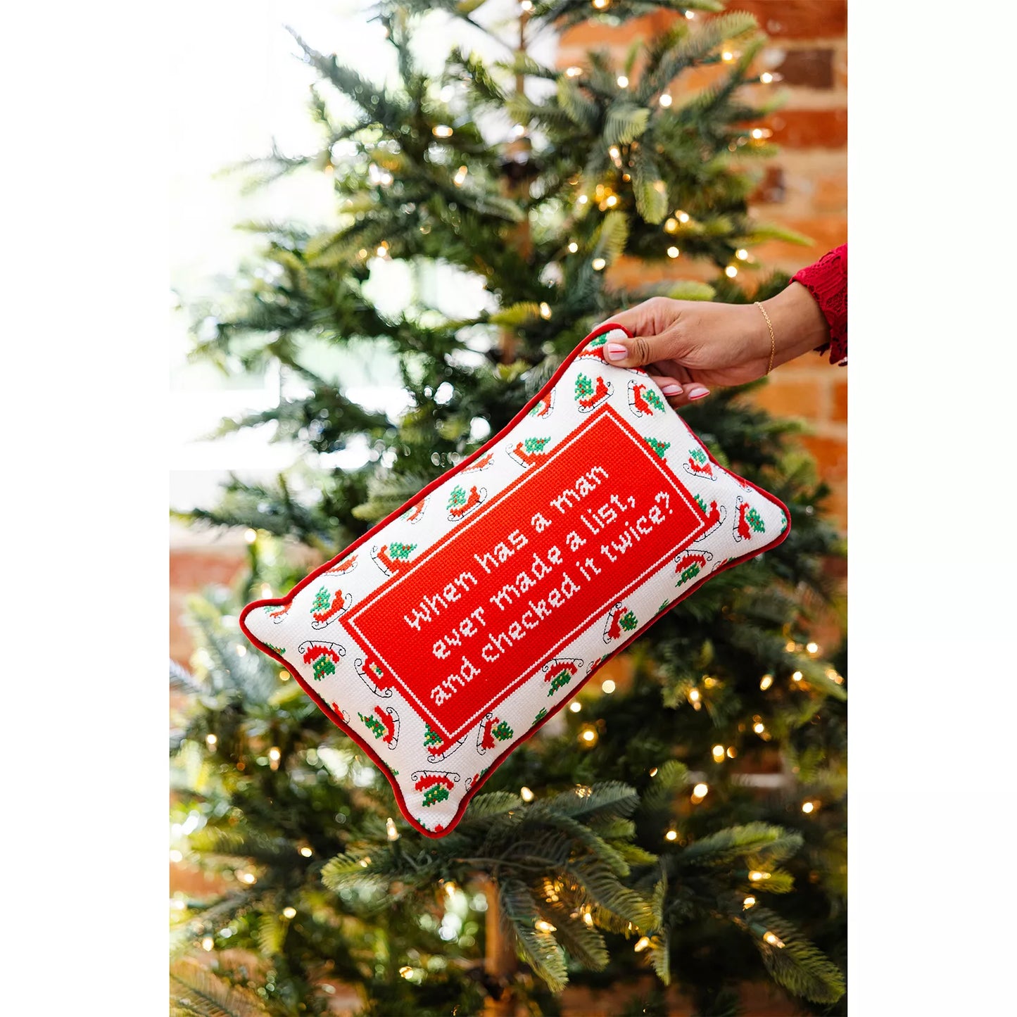 Check it Twice Needlepoint Pillow