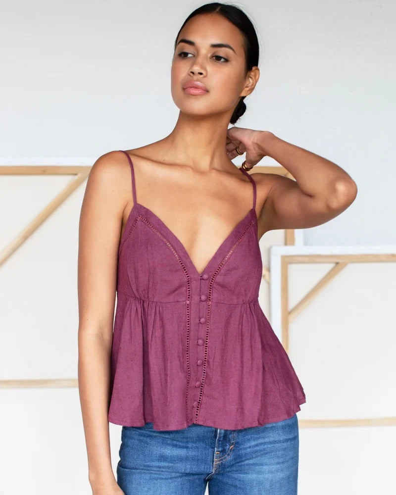 Ladder Trim Top - Crushed Berry Linen