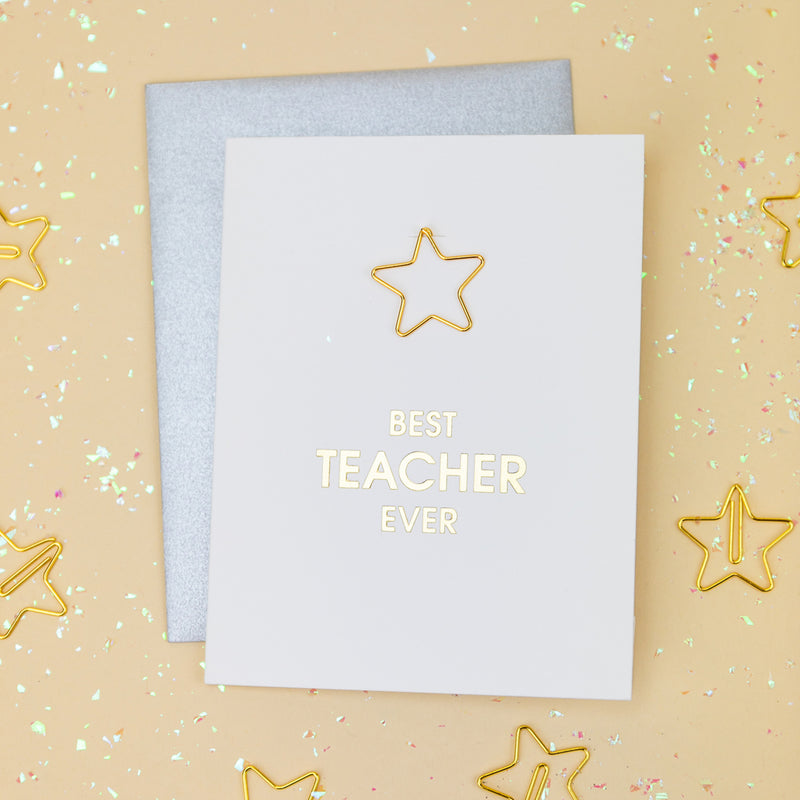 Best Teacher Ever Paper Clip Letterpress Card