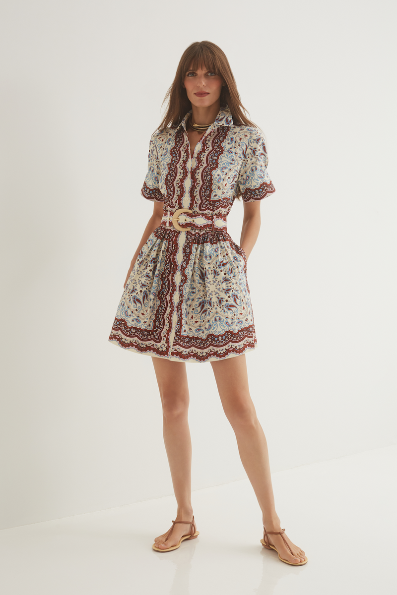 Cara Cara - Malena Mini Dress - Paisley Scarf Ivory