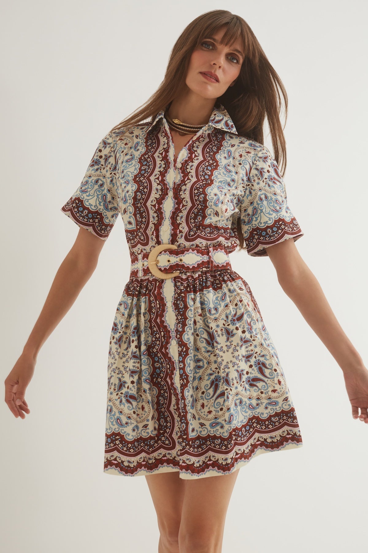 Cara Cara - Malena Mini Dress - Paisley Scarf Ivory
