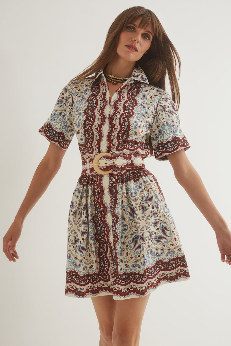 Cara Cara - Malena Mini Dress - Paisley Scarf Ivory