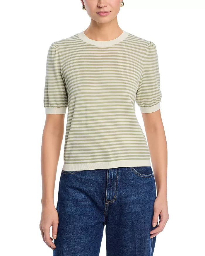 FRAME - The Striped Gather Sweater - Sage Multi