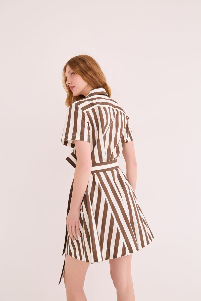 Cara Cara Lagos Dress in Brown Ivory Stripe - Model 2