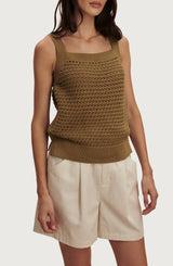 Varley - Ebden Square Neck Cotton Pointelle Tank - Golden Olive