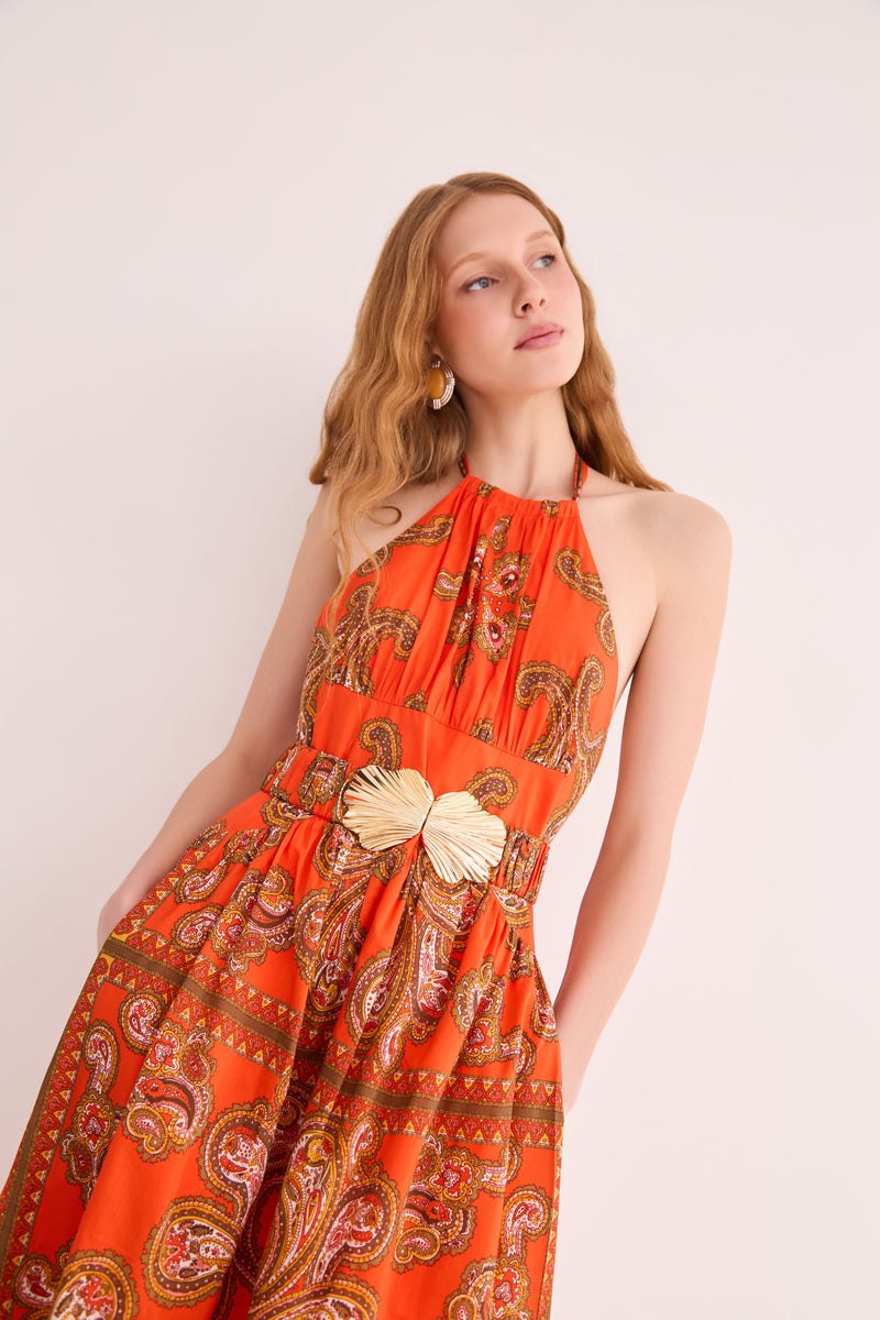 Cara Cara Dena Dress in Sierra Paisley Orange - Model 1