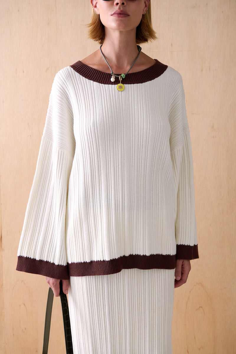 The Vale Cotton Knit Top - Latte