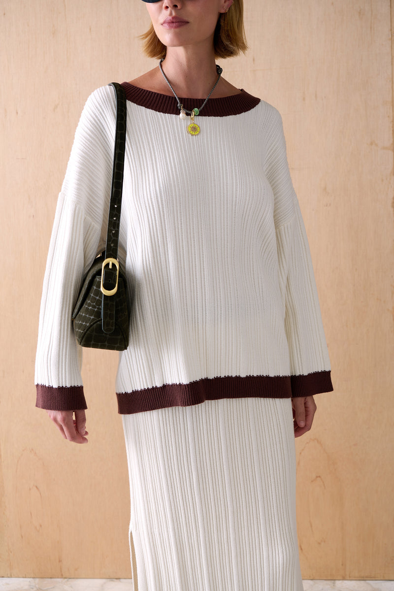 The Vale Cotton Knit Top - Latte