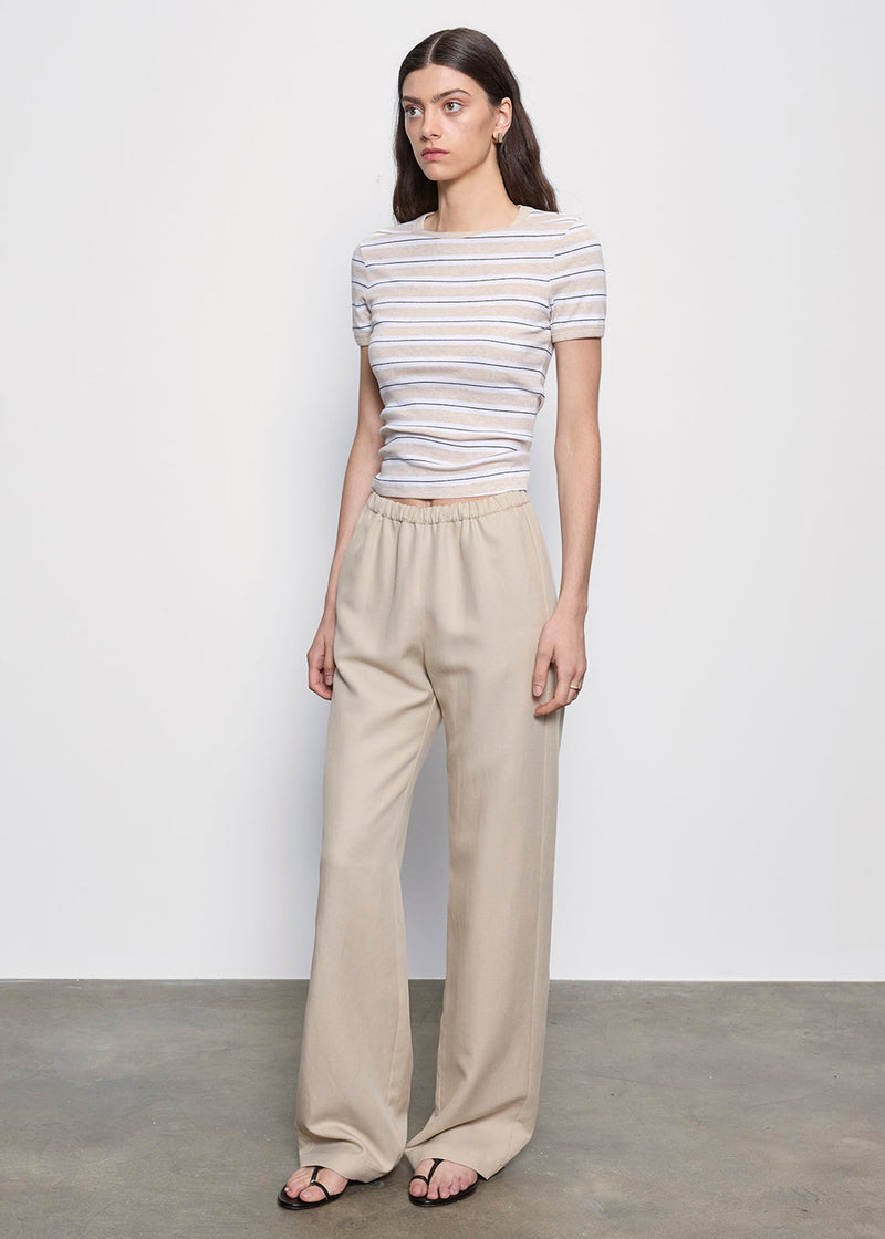 Enza Costa - Cotton Stripe Classic S/S Tee - Wheat/White Stripe