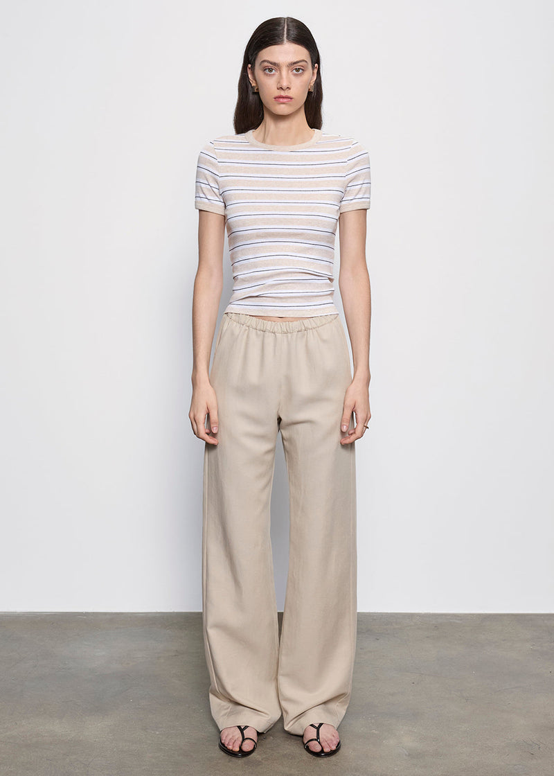 Enza Costa - Cotton Stripe Classic S/S Tee - Wheat/White Stripe