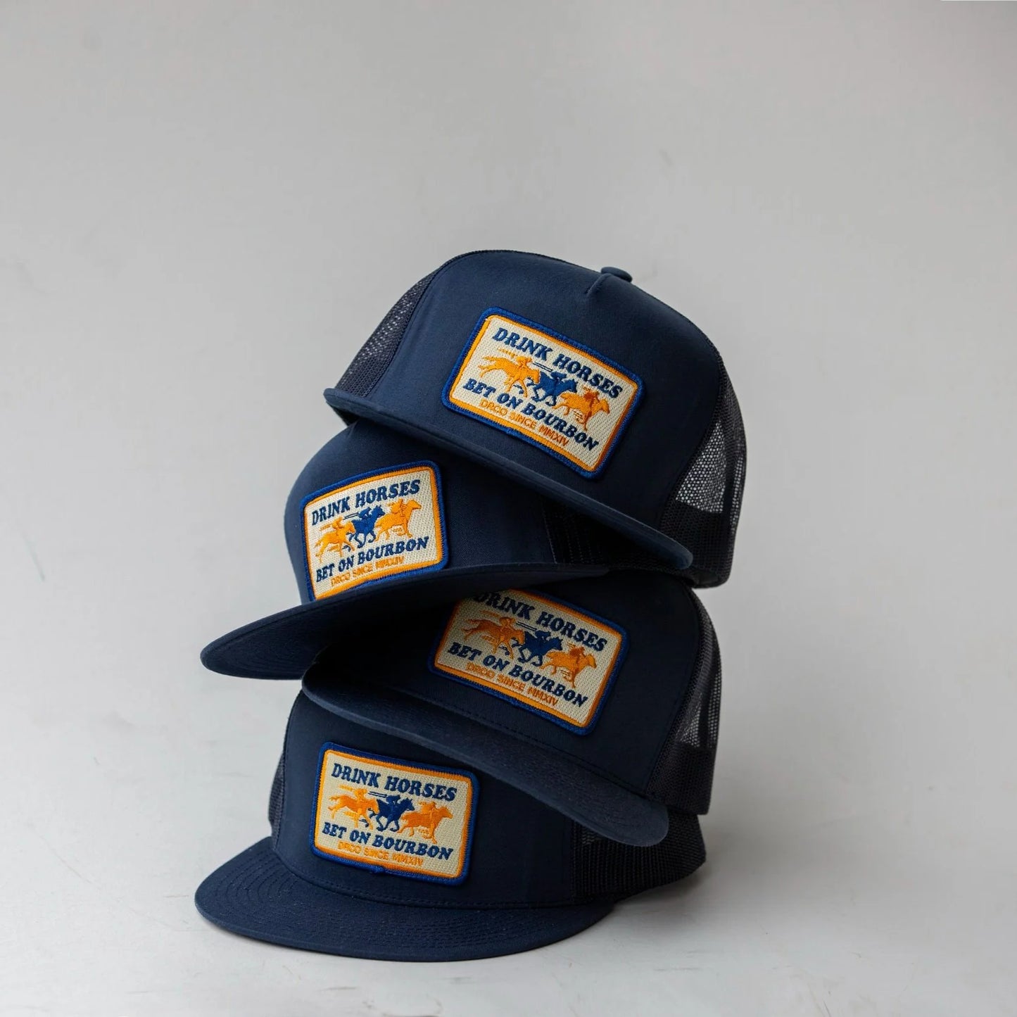 Drink Horses Bet on Bourbon Trucker Hat Navy
