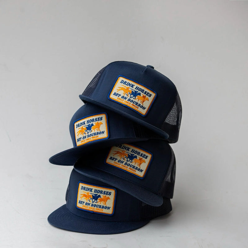 Drink Horses Bet on Bourbon Trucker Hat Navy