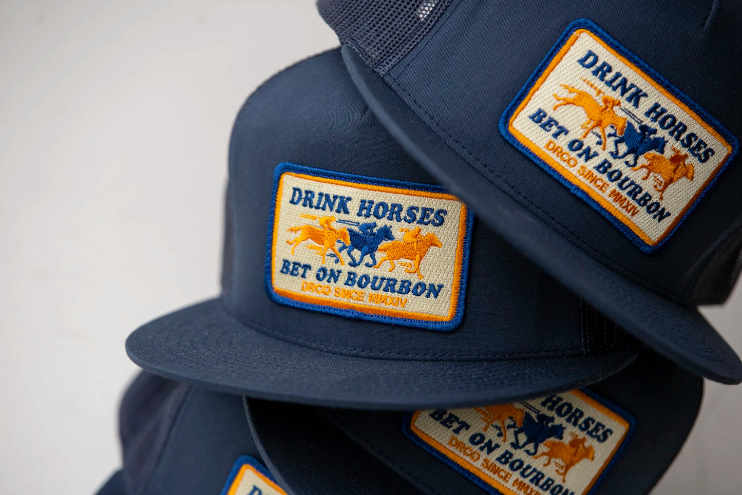 Drink Horses Bet on Bourbon Trucker Hat Navy