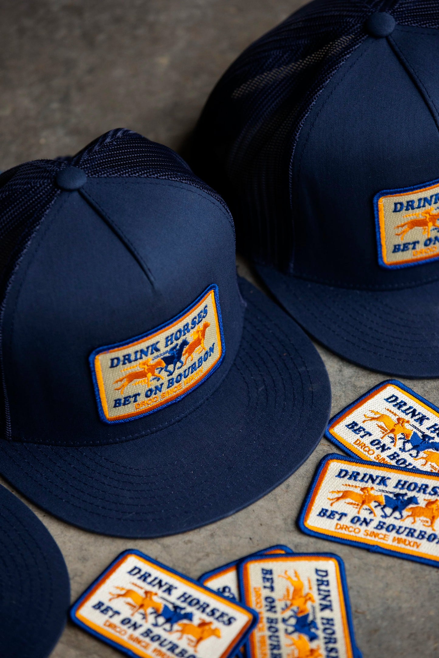 Drink Horses Bet on Bourbon Trucker Hat Navy