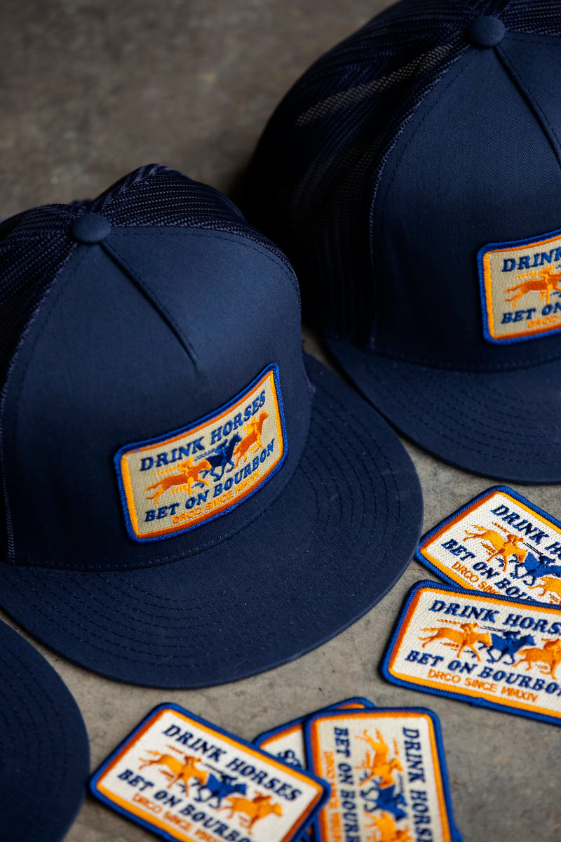 Drink Horses Bet on Bourbon Trucker Hat Navy