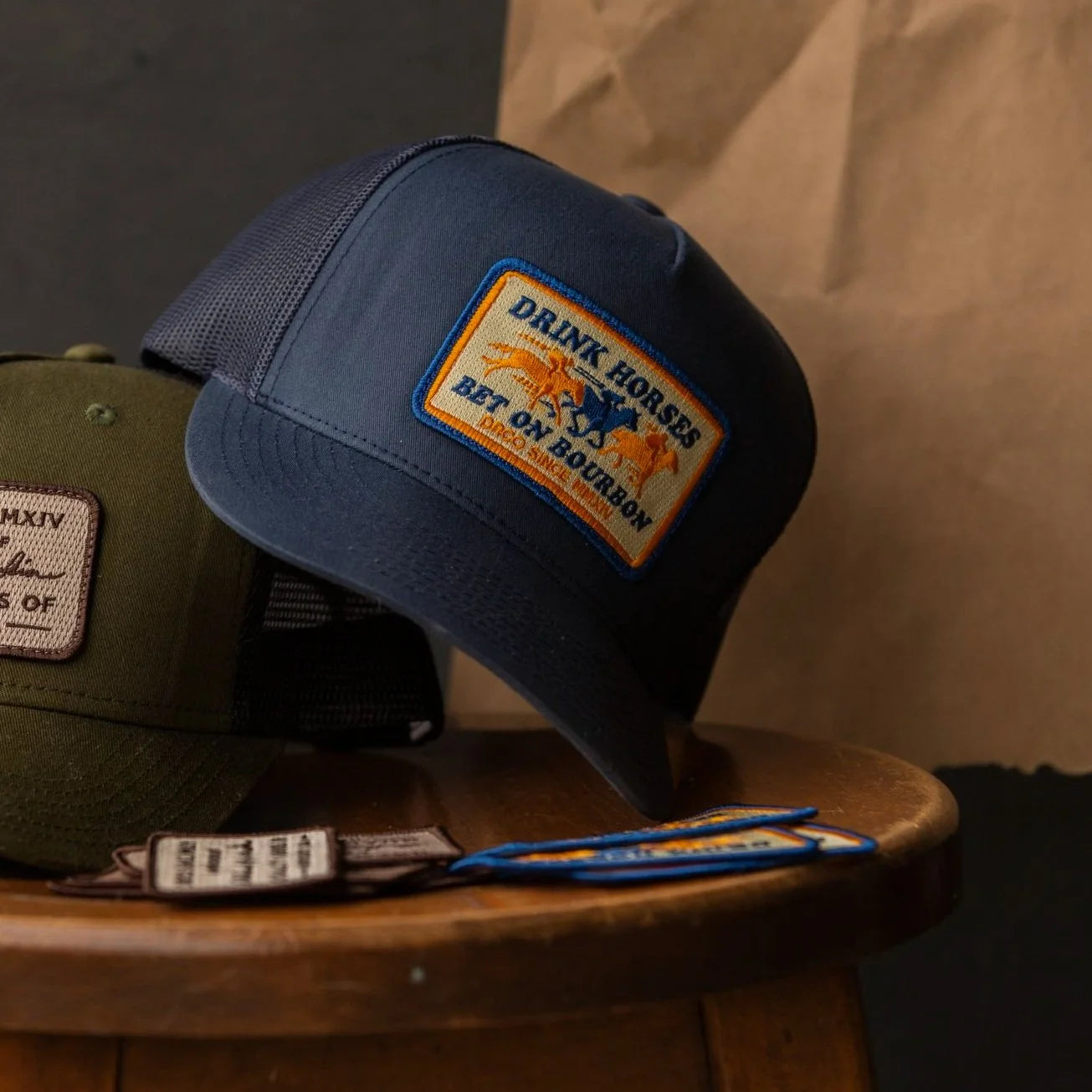 Drink Horses Bet on Bourbon Trucker Hat Navy