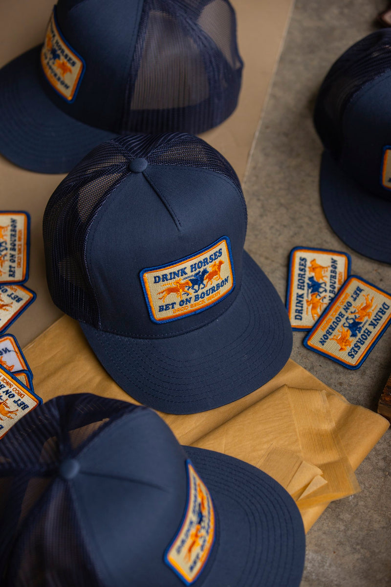 Drink Horses Bet on Bourbon Trucker Hat Navy
