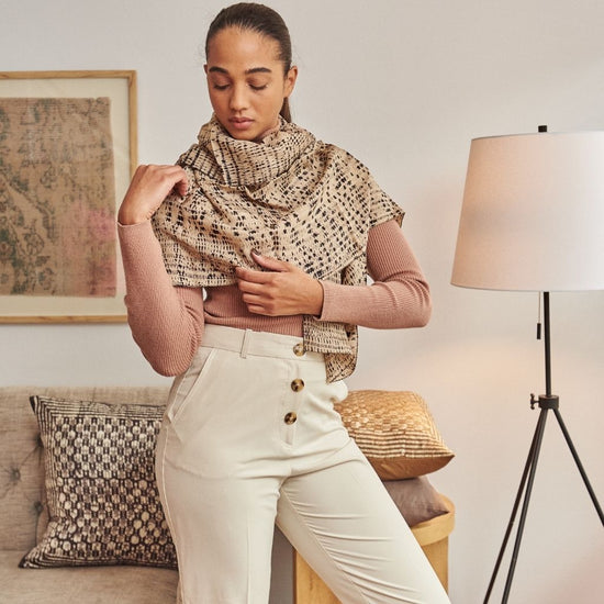 Tesu Black Gold Hand Crafted Shibori Silk Scarf