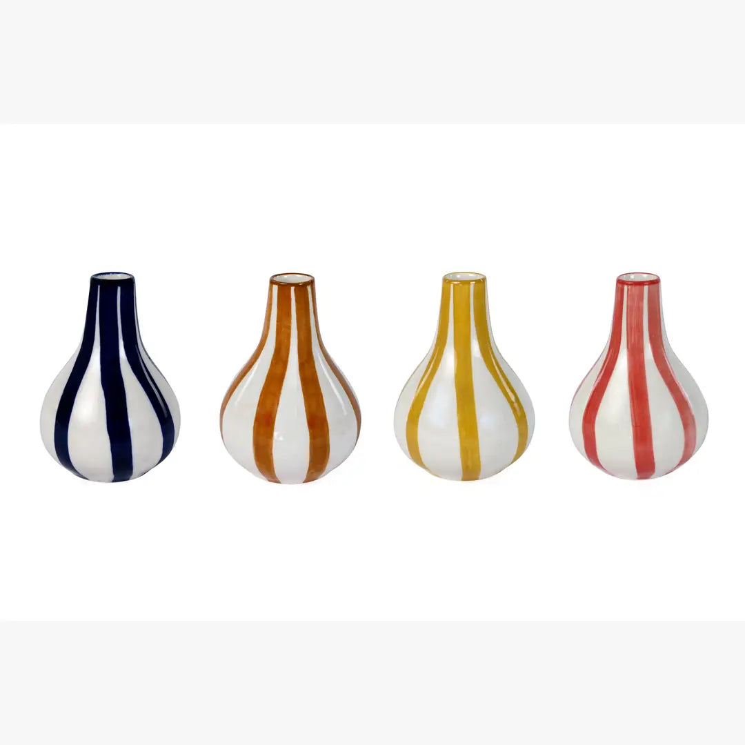 Ceramic Stripe  bud vase, Yellow-  3.5 x 3.5 x 4.75 Inches