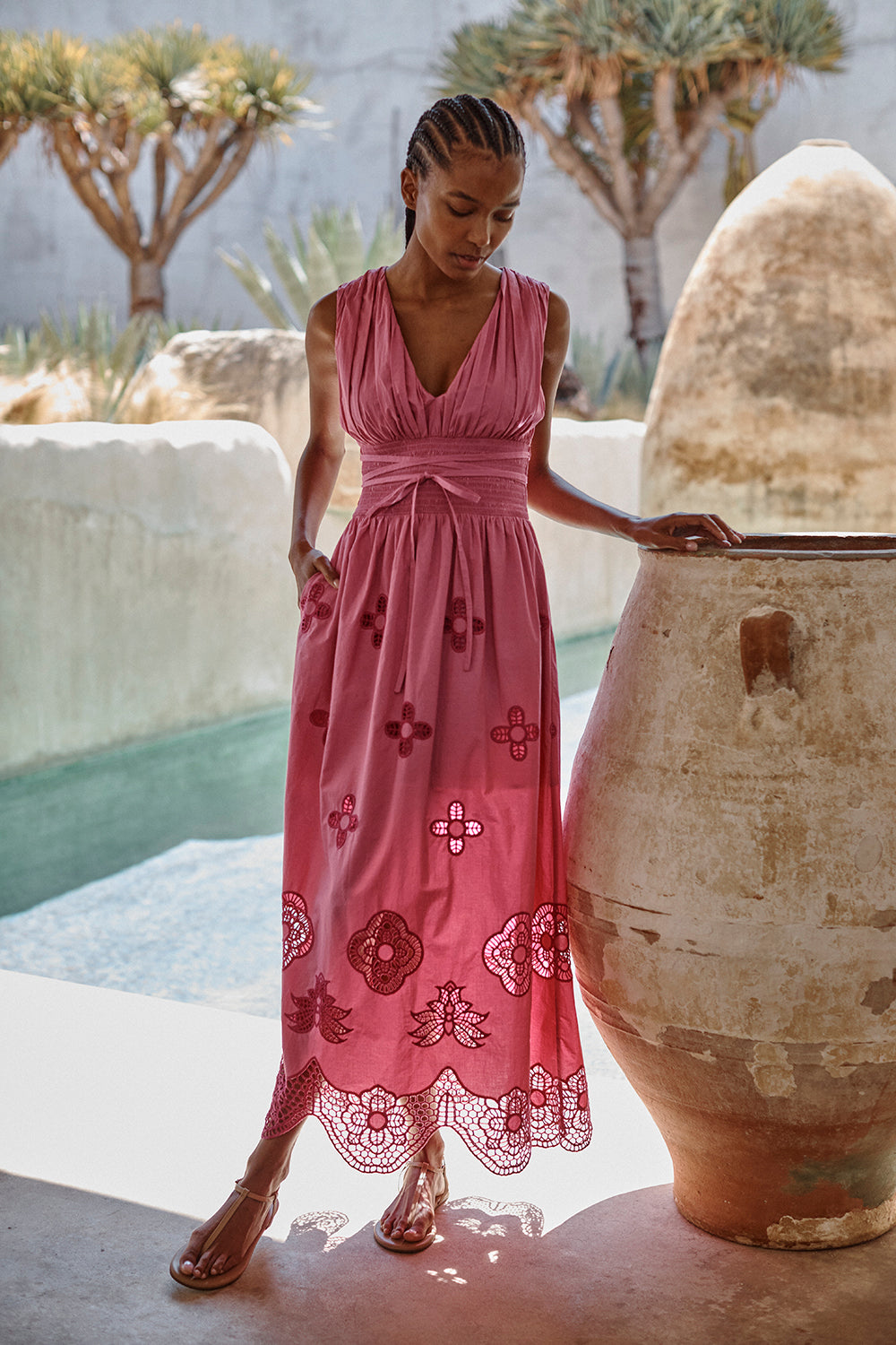MISA Los Angeles - Myrtle Dress - Fuchsia Embroidered Lace MISA Los Angeles - Myrtle Dress - Fuchsia Embroidered Lace