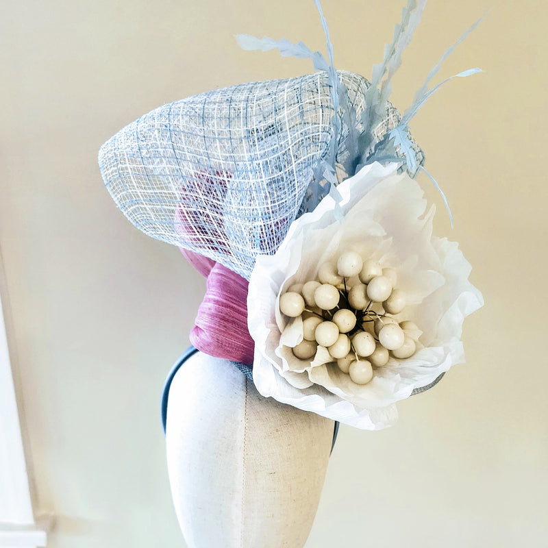 Cream, Periwinkle and Lilac Fascinator