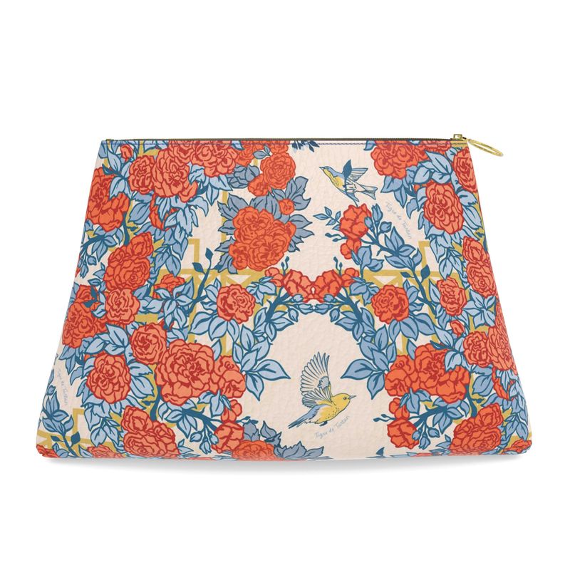 Roomy Nappa Leather Clutch, POP ART ROSES